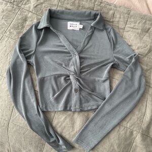 Hello Molly Gray Twist Front Crop Top